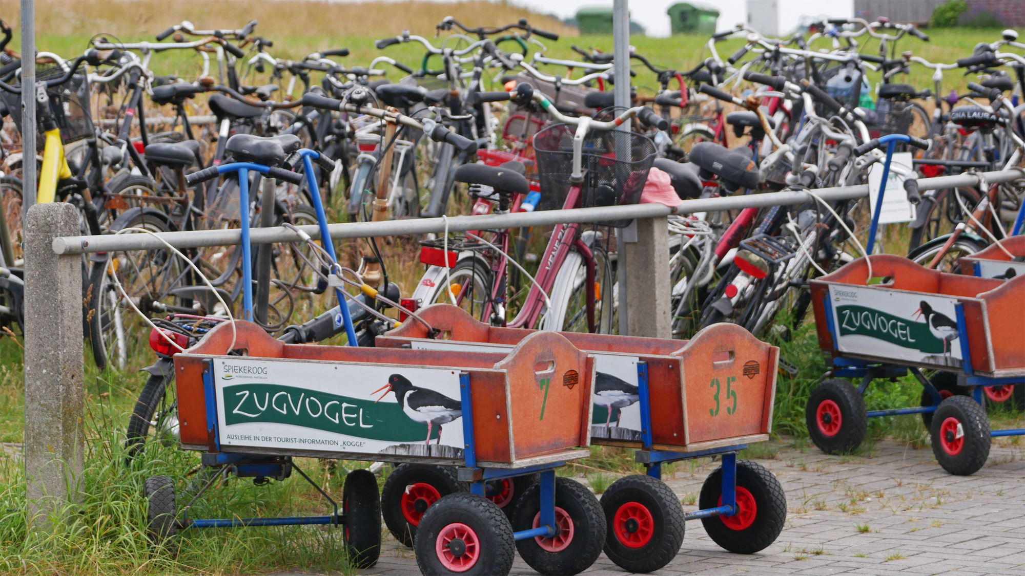 Bollerwagen am Fahrradstellplatz - am Hafen von Spiekeroog